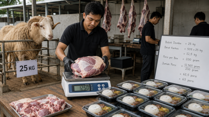 proses penimbangan berat karkas kambing aqiqah
