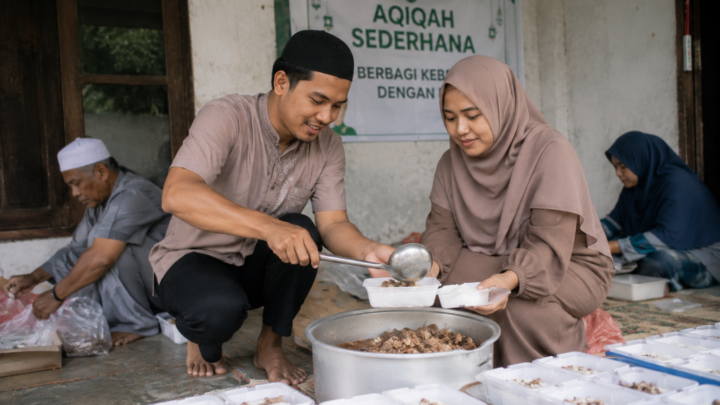 keluarga bahagia melaksanakan aqiqah sesuai kemampuan