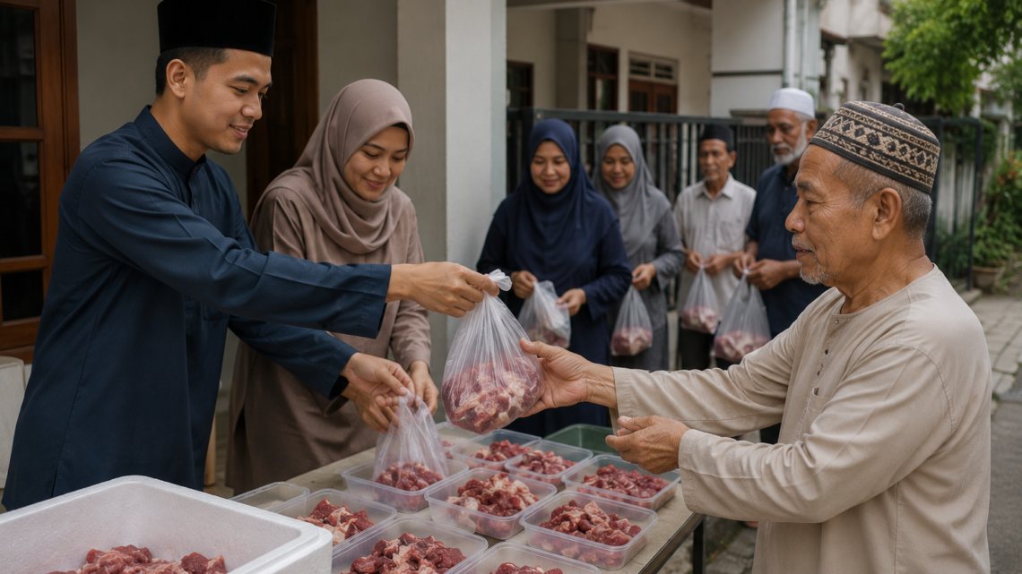 proses pengemasan pembagian daging aqiqah yang rapi