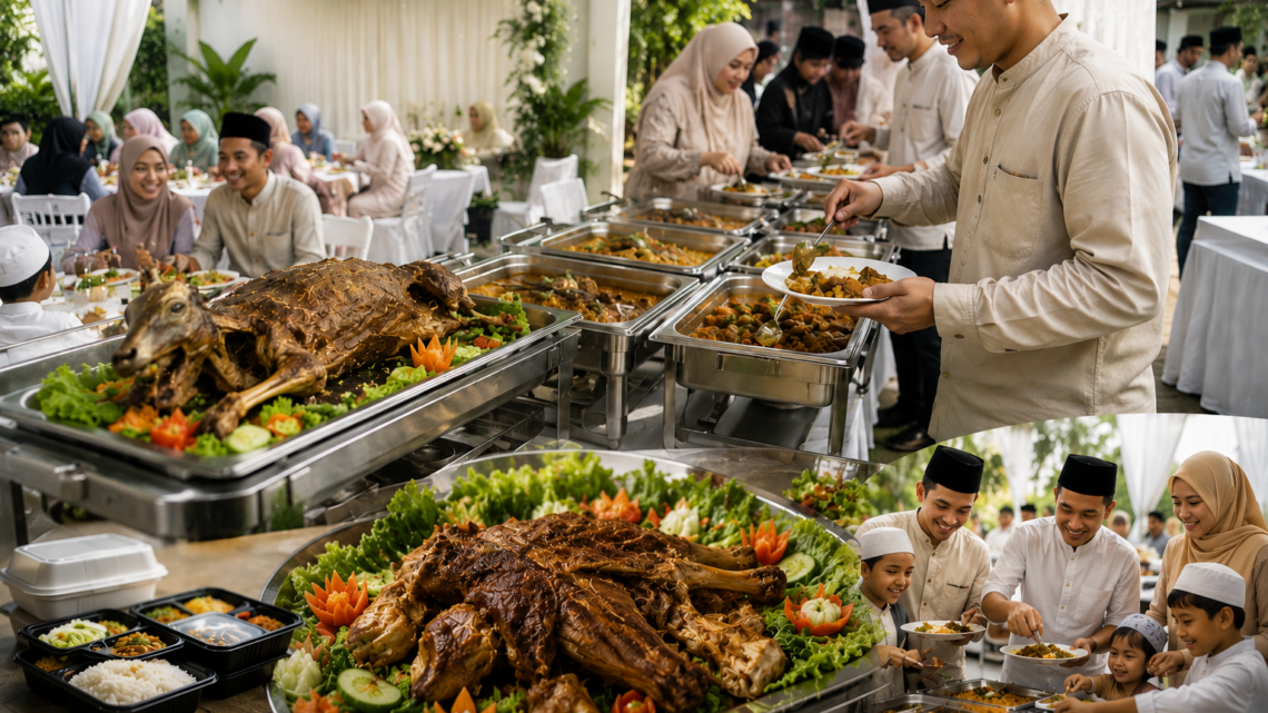 suasana meja buffet jasa aqiqah prasmanan yang ramai