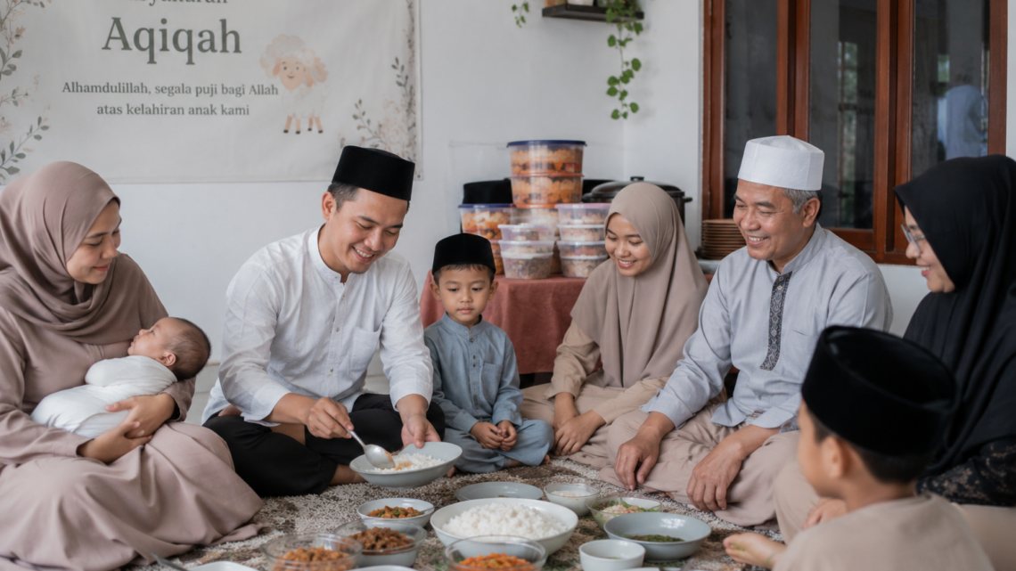 keluarga bahagia melaksanakan aqiqah sederhana di rumah