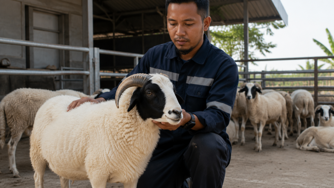 peternak memeriksa kondisi hewan aqiqah berkualitas