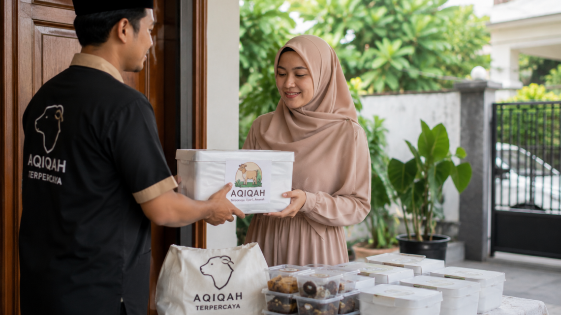 Paket aqiqah siap saji lengkap dengan nasi box dan olahan kambing untuk keluarga di Jakarta Timur.
