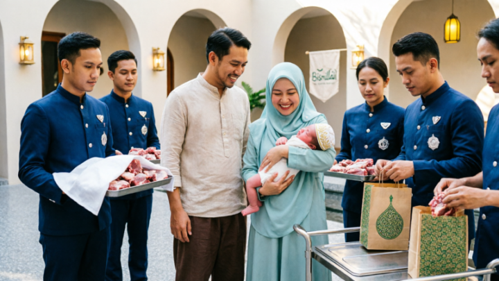 Tim jasa aqiqah berpengalaman sedang menyiapkan paket aqiqah.
