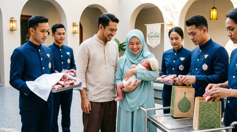 Tim jasa aqiqah berpengalaman sedang menyiapkan paket aqiqah.
