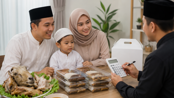 Paket aqiqah lengkap dengan olahan kambing, nasi box, dan perlengkapan acara untuk keluarga muslim