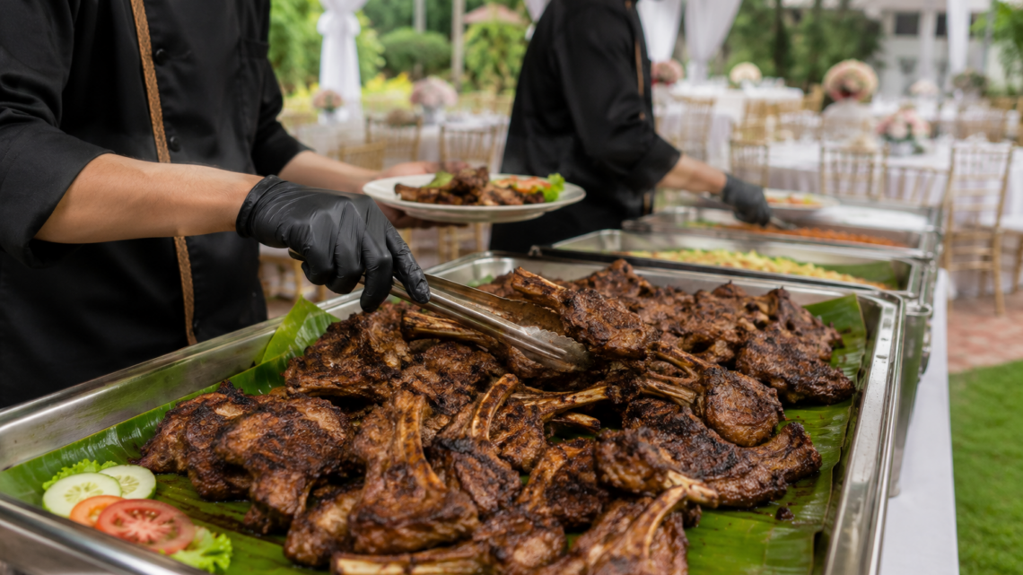 Paket Aqiqah Menu Kambing Bakar dengan hidangan kambing bakar dan nasi box untuk acara besar
