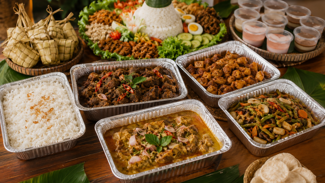 Paket Aqiqah Menu Nusantara berisi nasi box dengan aneka olahan kambing khas Indonesia yang disajikan secara higienis dan menggugah selera.