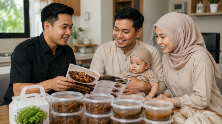 Paket aqiqah ekonomis dengan kambing berkualitas dan hidangan siap saji dalam kemasan rapi.