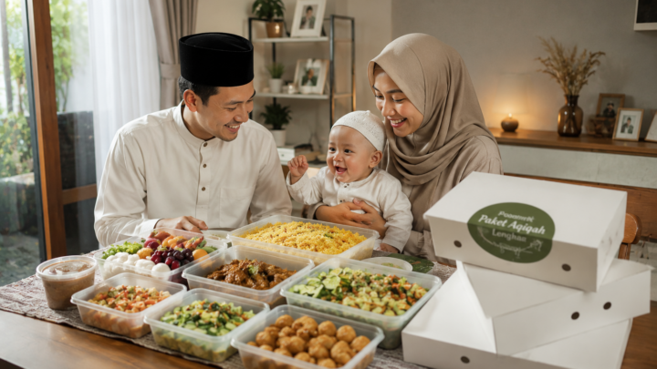 Paket Aqiqah Lengkap dengan nasi box, olahan kambing, dan kemasan rapi siap dibagikan