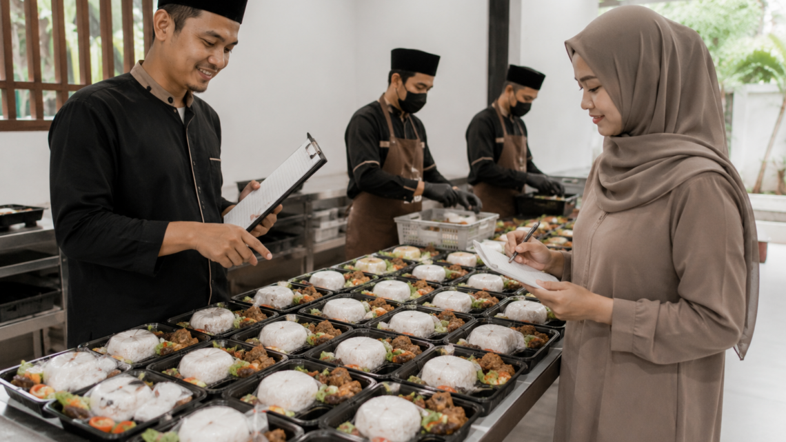 Harga Paket Aqiqah Berdasarkan Jumlah Tamu dengan nasi box aqiqah tersusun rapi siap dibagikan kepada para tamu.