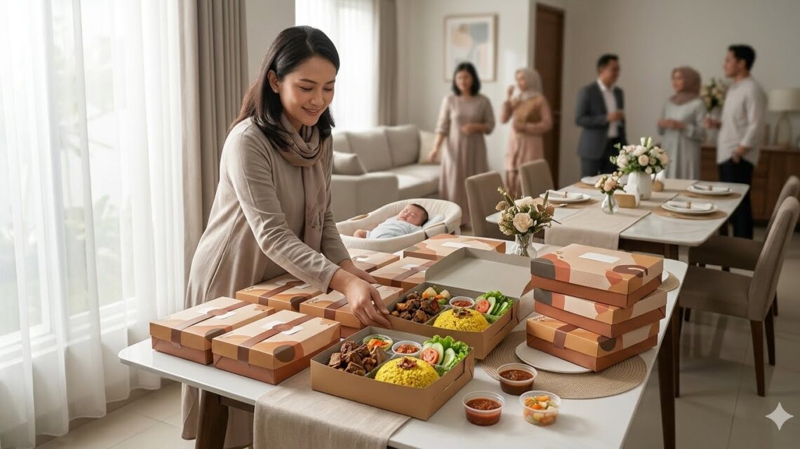 Paket Aqiqah untuk Acara di Rumah dengan hidangan nasi box dan proses penyembelihan sesuai syariat Islam.