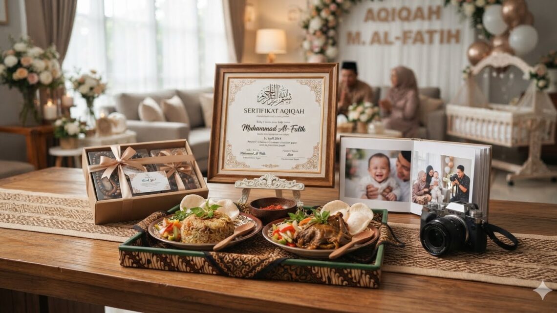 Paket Aqiqah Lengkap menampilkan proses penyembelihan sesuai syariat, dokumentasi, sertifikat aqiqah, dan hidangan siap saji dalam kemasan rapi.