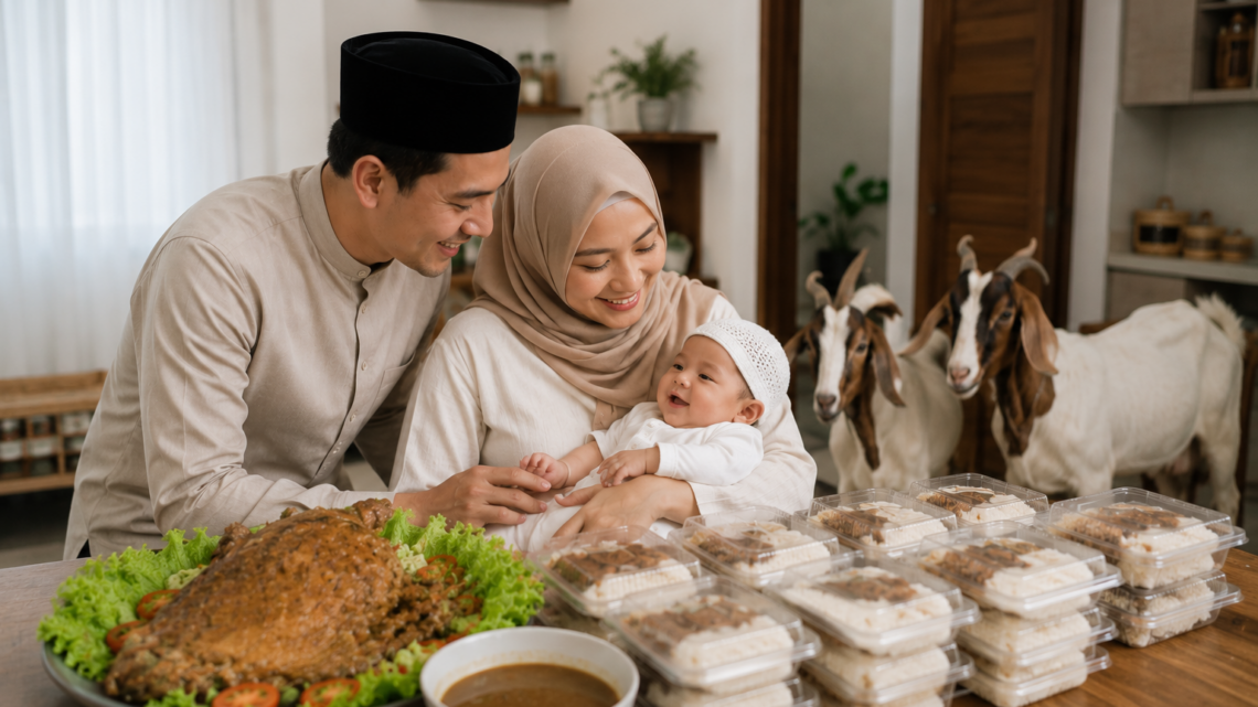 Harga Paket Aqiqah Anak Laki-Laki dengan dua kambing dan nasi box siap dibagikan