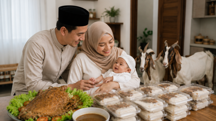 Harga Paket Aqiqah Anak Laki-Laki dengan dua kambing dan nasi box siap dibagikan