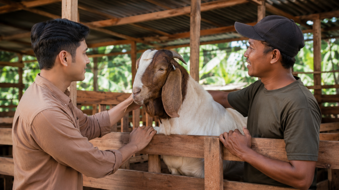 Tips Membeli Hewan Aqiqah dengan melihat langsung kondisi kambing sehat di peternakan sebelum dipilih untuk pelaksanaan aqiqah.