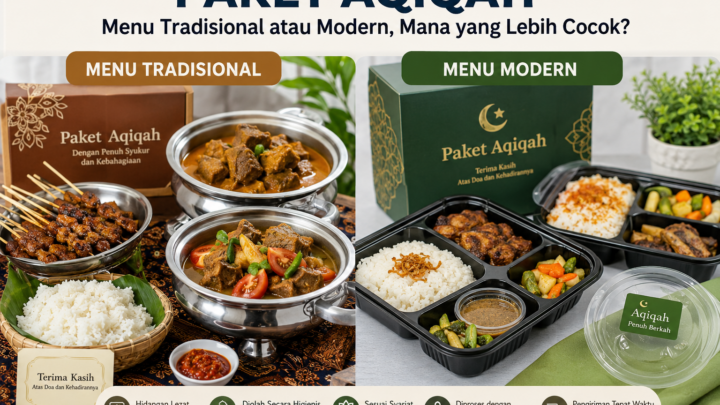 paket aqiqah dengan pilihan menu tradisional dan modern tersaji rapi di meja saji