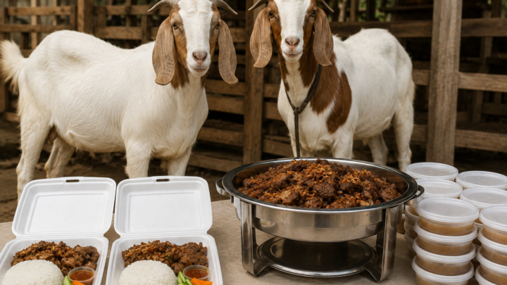 Paket aqiqah 2 kambing 2026 dengan nasi box dan menu olahan kambing
