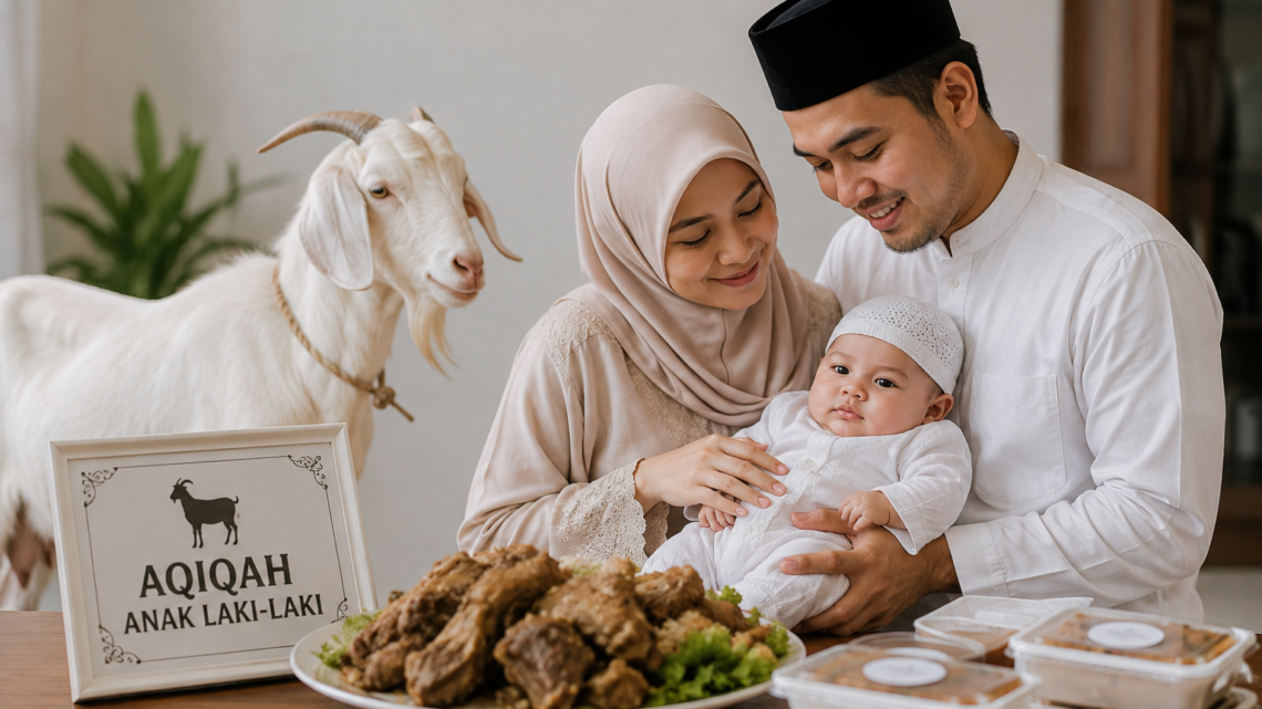 Paket aqiqah anak laki-laki 2026 dengan dua kambing dan hidangan nasi box sesuai budget keluarga
