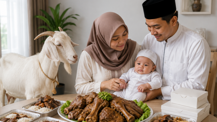 Paket aqiqah 1 kambing dengan hidangan nasi box siap dibagikan kepada keluarga dan masyarakat