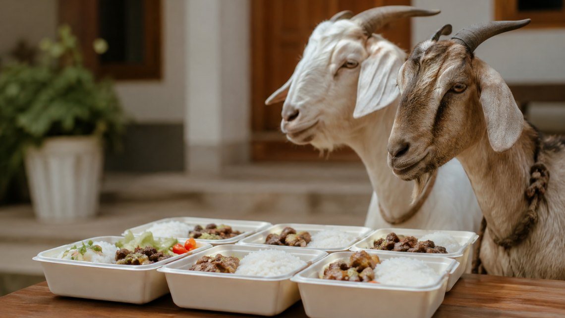 Paket aqiqah 2 kambing untuk anak laki-laki dengan hidangan siap dibagikan dalam nasi box